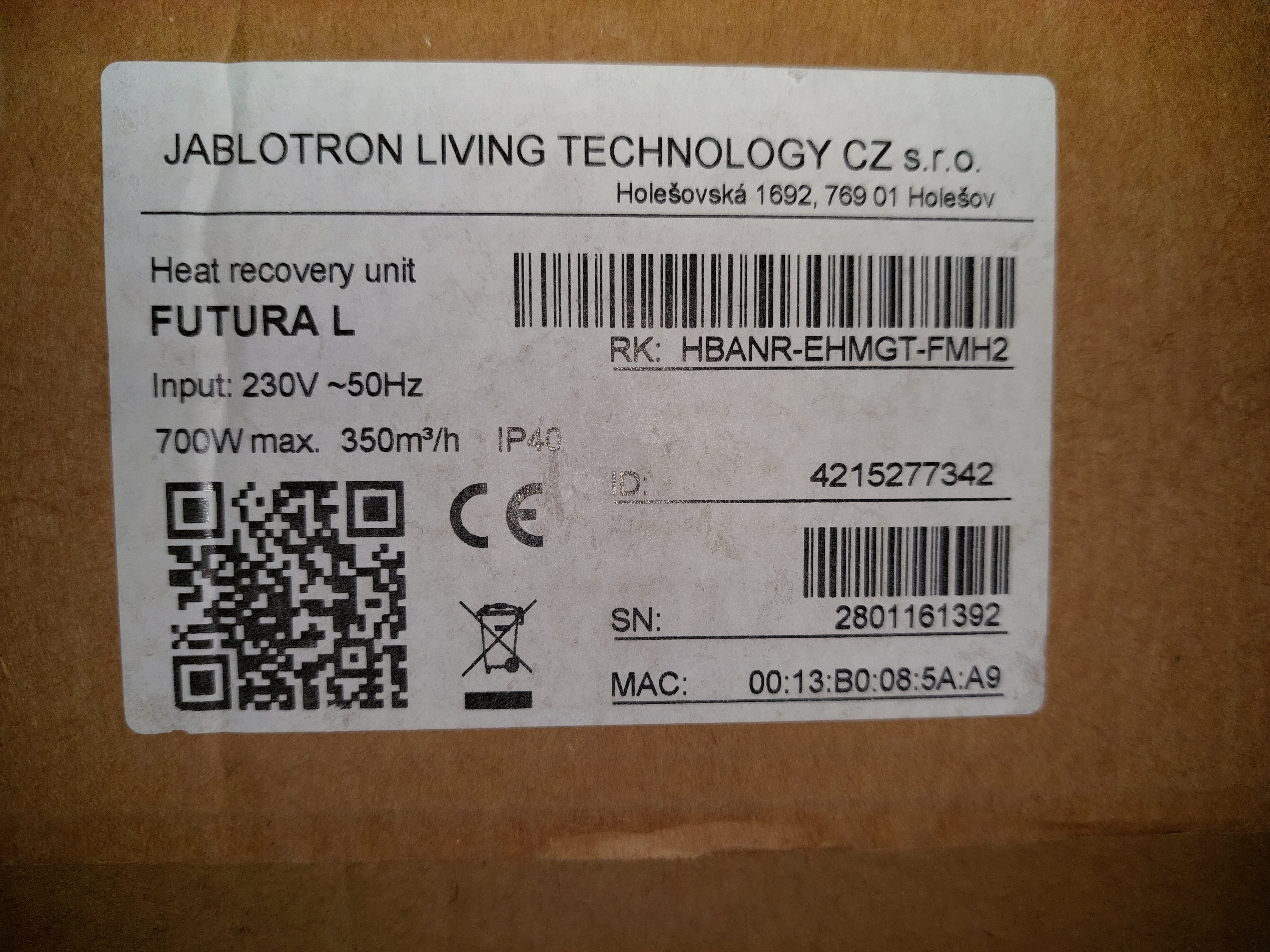 Jablotron FUTURA L Etikett